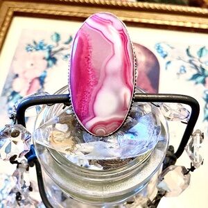 Precious Pink Agate Swirl Sterling Silver 925 Ring Artisan Handmade Jewelry
